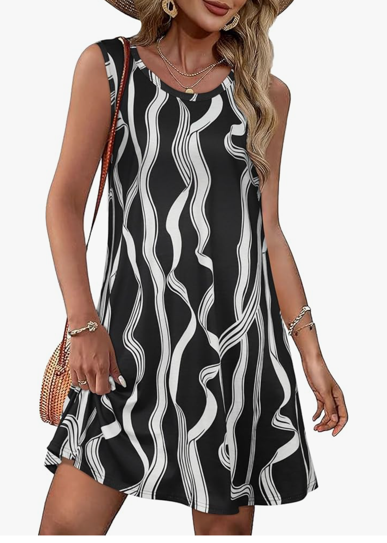 Summer Dresses for Women Beach Boho Sleeveless Vintage Floral Flowy Pocket Tshirt Tank Sundresses S