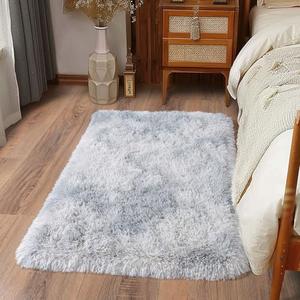 Ailyei Ultra Soft Runner Rugs for Bedroom Hallways with Upgraded Non-Slip Rubber Backing & Thick Memory Sponge, 2 Packs 2x3 Feet Fluffy Shag Throw Area Rug for Bedside Dorm Tie-dye Light Grey