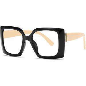 bullabulling Retro Square Blue Light Blocking Reading Glasses For Women Men Oversized Anti Anti Glare UV Eyewear (Black/White), +2.50