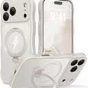 GolbinBox for iPhone 17 Pro Max Case for Women,[Compatible with Magsafe][360 Spin Magnetic Stand][Cute Wave Edge][Military-Grade Protection] Translucent Matte Phone Case for iPhone 17 Pro Max,Stone