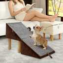 Split Ottoman Dog Ramp for Small Dogs and Cats 2-in-1 Foldable Wooden Pet Ramp and Stairs for Couch and Low Bed, or Ottoman, Non-Slip and Portable, Brown
