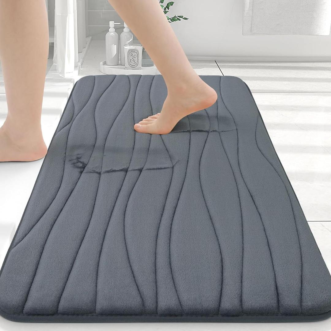 Buganda Memory Foam Bathroom Rug Mat 30x20, Extra Soft and Absorbent Bath Mats, Non-Slip and Machine Washable Bath Rugs for Bathroom Floor,Tub and Shower, Dark Grey Rectangular