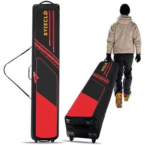WeenthAvenue Snowboard Bag with Wheels, Up to 195CM Padded Waterproof Ski Bags for Air Travel Flying, Skis Travel Bags for Snowboard, Double Skis, Boots, Helmet, Ski Gear, Includes 2 Boot Bags