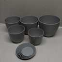 3 x Gray Plant Pots with Drainage Holes & Saucers 15 Pack, Indoor & Outdoor Stackable Space-Saving Planters for Houseplants & Flowers, (7", 6.7", 6", 5.3", and 4.8" Inches), Durable & Weatherproof
