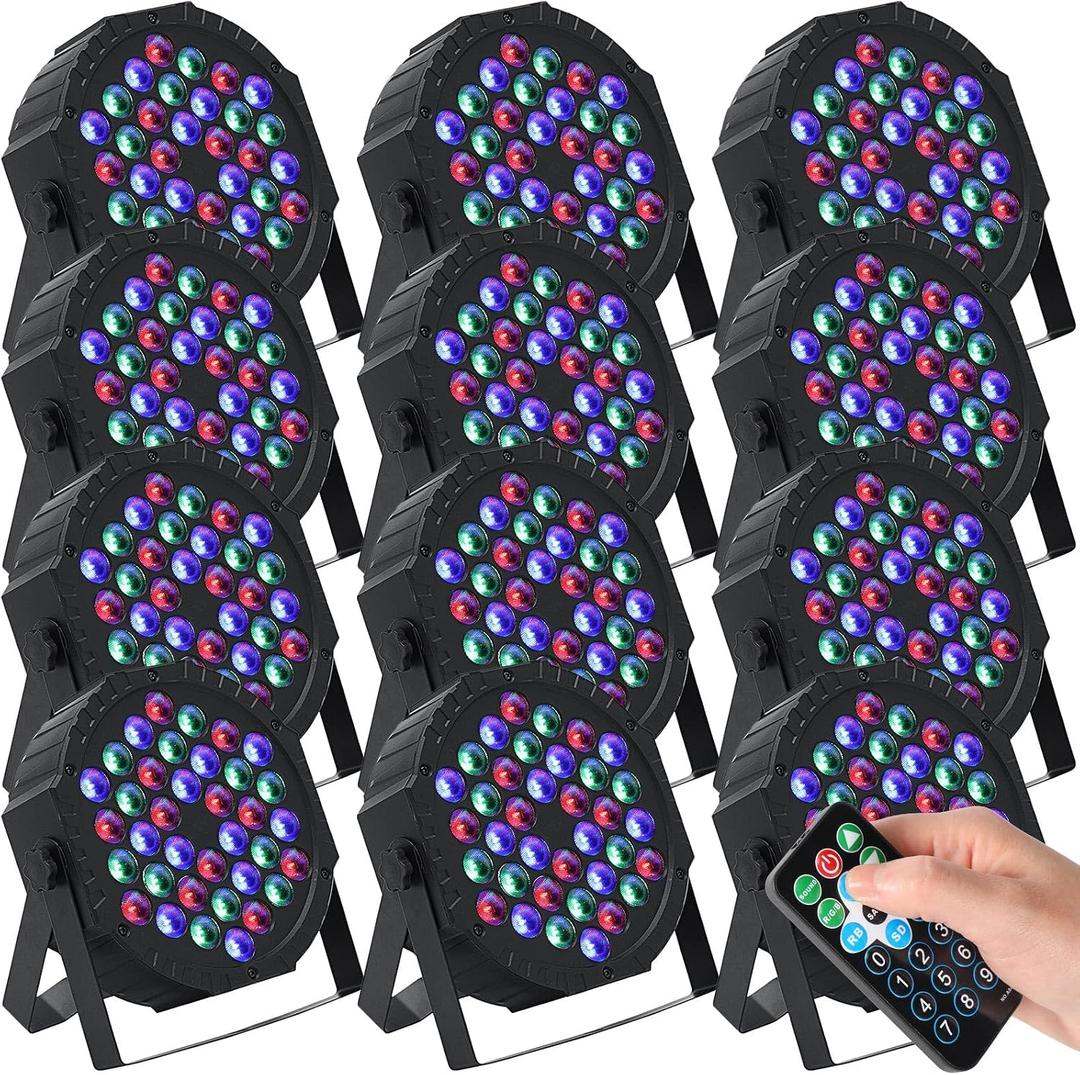 Handepo 12 Pcs 36 LED Par Lights DJ Stage Light 7 Channel Par Lighting for Stage with Remote Control and DMX Control Sound Activated Uplights for Events Club Music Disco Holiday Wedding Party