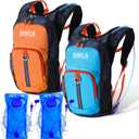 Shinylin 2 Pcs Kids Hydration Backpack with 1.5L Water Bladder Lightweight Kids Hiking Backpack Water Rucksack for Boys Girls Climbing Running (Blue, Orange)