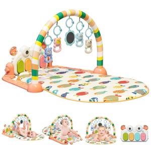 dearlomum Baby Play Mat Baby Gym, Piano Tummy Time Activity Gym Mat with 5 Infant Learning Sensory Toys, Music and Lights Boy & Girl Gifts for Newborn 0 to 3 6 9 12 Months(Orange)
