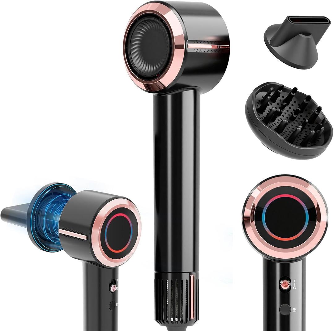 CINOSTAR Hair Dryer, Fast Drying Blow Dryer with Diffuser, with 110, 000RPM Brushless Motor&Ionic Technology No Heat Damage, Lightweight for Women and Travel, Low Noise, Black & Champagne Gold