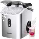 EUHOMY Nugget Ice Maker Countertop with Handle, Ready in 6 Mins, 34lbs Per Day, Removable Top Cover, Auto-Cleaning, Portable Sonic Ice Maker with Basket and Scoop, for Home/Party/RV/Camping (Silver) (Steel Light Silver)