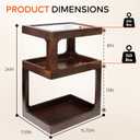 Solid Wood End Table, 3-Tier Small Side Table with Fluted Acrylic Top, Rectangular Geometric Retro Accent Table with Open Storage for Small Spaces, Living Room, Bedroom, 100% Pine, Brown