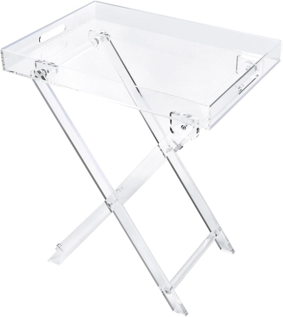 Acrylic Folding Square Tray Table, Clear, 24x20x14 inch, Home, Bar & Showroom Use