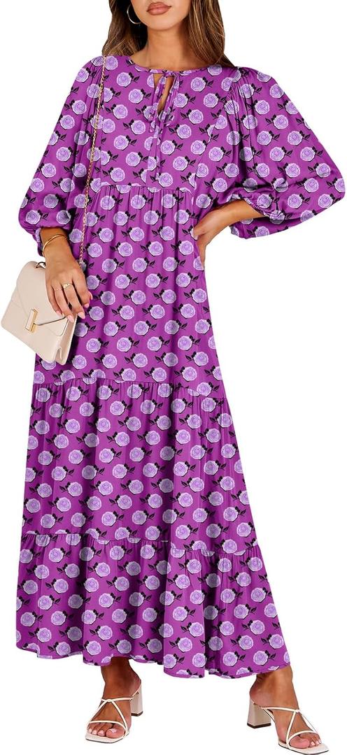 ANRABESS Womens Boho Maxi Dresses 2025 Summer V Neck Puff Sleeve Floral Flowy Swing Fall Casual Long Dress (Small, Purple) ANRABESS Womens Boho Maxi Dresses 2025 Summer V Neck Puff Sleeve Floral Flowy Swing Fall Casual Long Dress (Small, Purple)