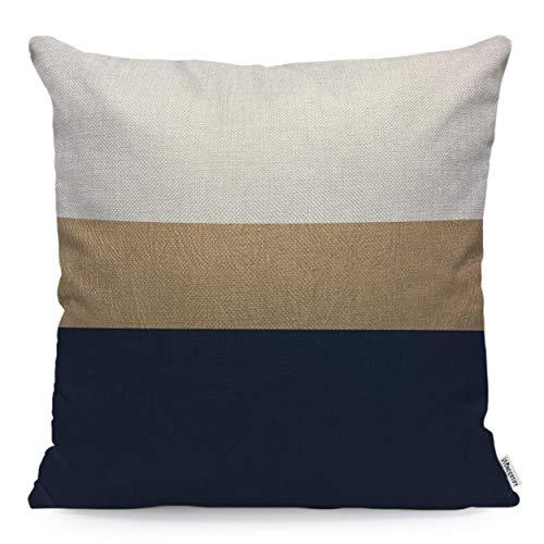 WONDERTIFY Pillow Cover Navy and Faux Gold Leather Pattern White Brown Dark-Blue Soft Linen Pillow Case for Decorative Bedroom/Livingroom/Sofa/Farm House Cushion Covers 18x18 Inch 45x45 cm