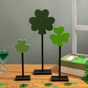 3 Pcs St. Patrick's Day Tiered Tray Tabletop Decor Tall Standing Rustic Clover Block Set Farmhouse Green Shamrock Clover Home Decor Wooden Sign for Party Festival Celebration