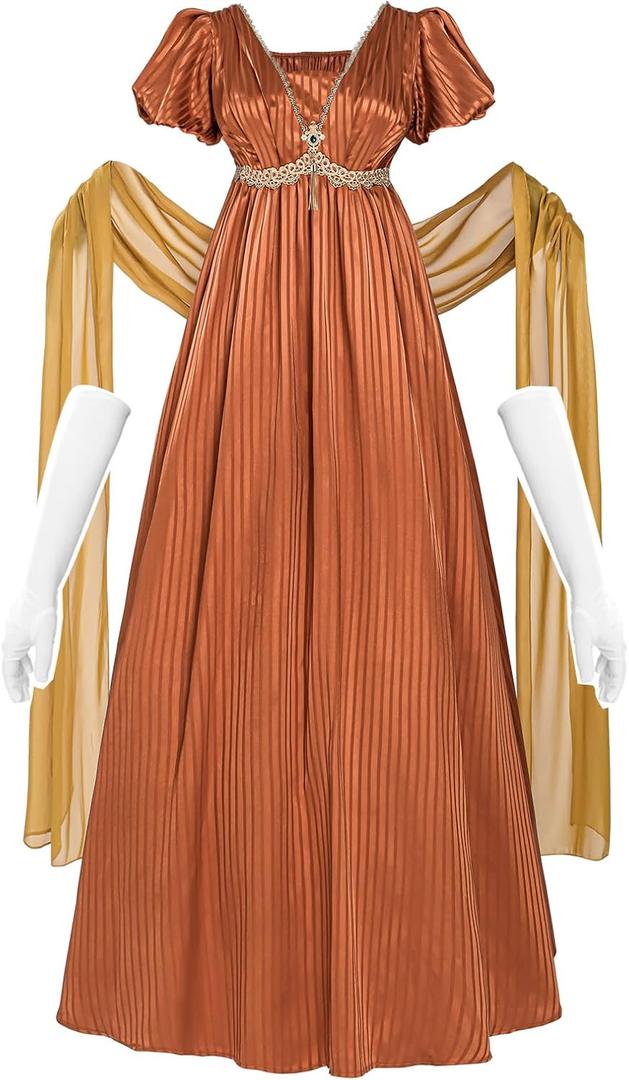 NSPSTT Regency Dresses for Women Plus Size Victorian Ball Gown 1800s Daphne Costume (XX-Large, Brown)