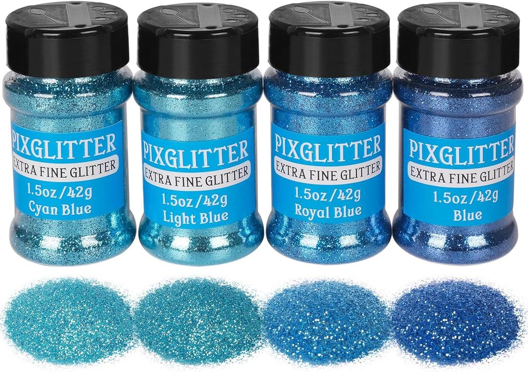 4 Colors Fine Glitter Powder, Craft Glitter Powder Shake Jar for Resin Jewelry Art Crafts Making, Cosmetic Glitter for Nail Body Hair 1.5oz/Bottle (All Blue Set)
