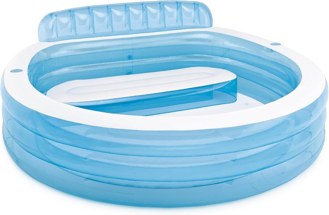 INTEX Round Family Lounge Inflatable Swimming Pool for Kids and Adults
57190EP - Outdoor Backyard Swim Center with Built-In Bench & Drink Holders, 90in x 86in x 31in