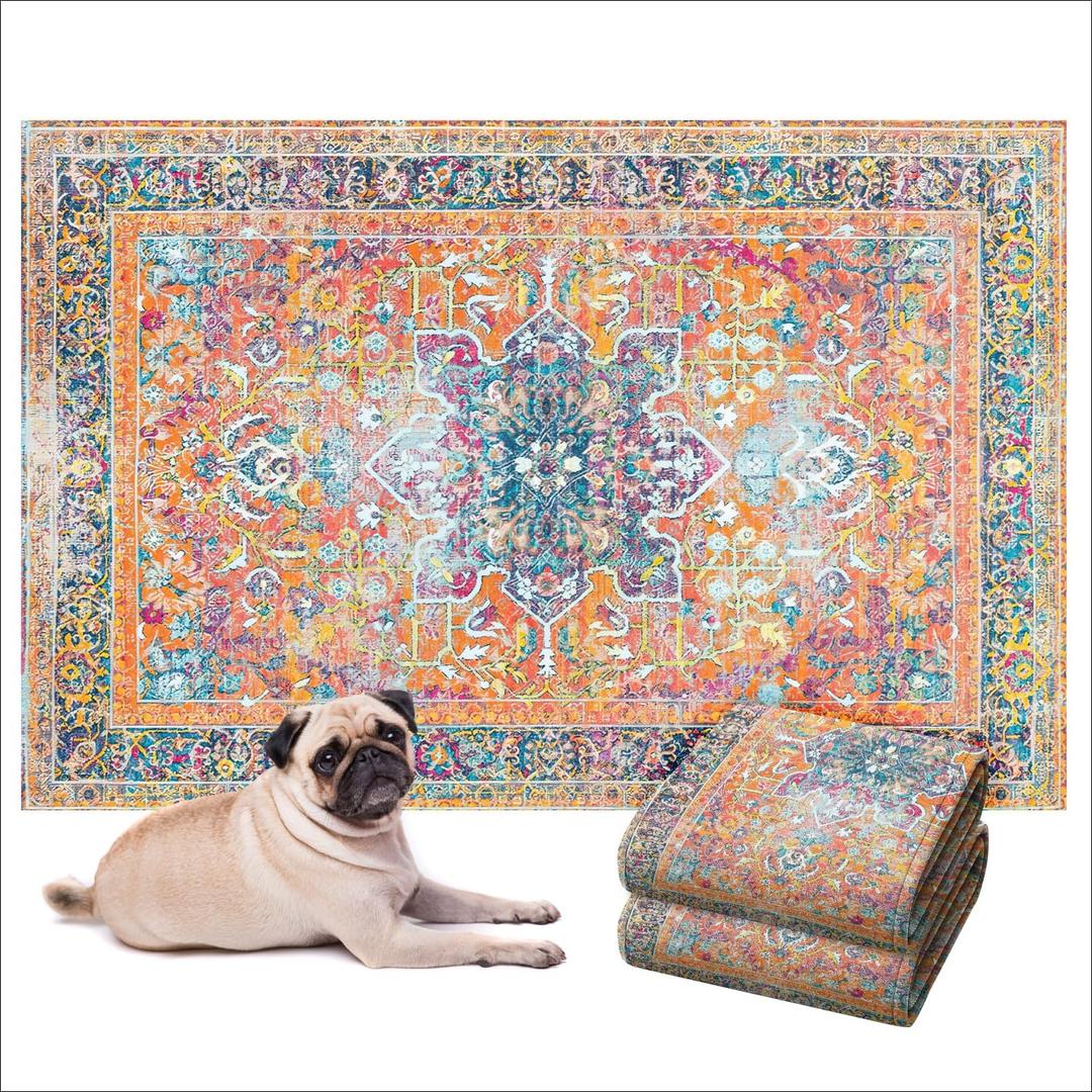 LOVEWAG Washable Dog Pee Pads, 16" x 24", Waterproof, Non-Slip, Super Absorbent, Reusable Machine-Washable, 2-Pack (Marmalade Sunshine)