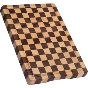 Cutting Boards for Kitchen, Design in USA Large Acacia Wood Chopping Board, Checkered Cutting Board with Juice Grooves & Handles, Butcher Block Serving Tray with Gift Box 16.5" x 11.6" x 0.8" (END GRAIN)