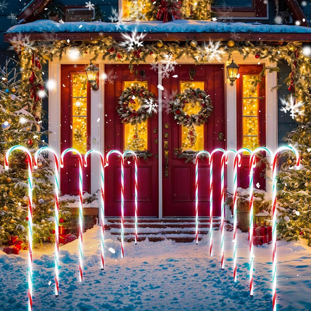 Treela 12 Pcs 36 Inch Christmas Candy Cane Lights Pathway Markers Christmas Lights with 8 Modes LED Waterproof Christmas Decorations for Lawn Garden Driveway Walkway Patio