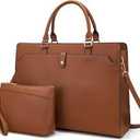 YZAOLL 15.6 Inch Laptop Bag for Women,Lightweight Vegan Leather Work Tote with Clutch Purse,Waterresistant Business Briefcase  Large Capacity Office Bag for Travel,College Essentials(Gift),Brown