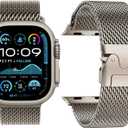 Titanium Milanese Loop Band Compatible with Apple Watch Bands Ultra 2/Ultra 49mm 46mm 45mm 44mm 42mm for Women Men, Parachute-style Buckle Mesh Strap Bracelet for iWatch Series 10 SE 9 8 7 6 5 4 3 2