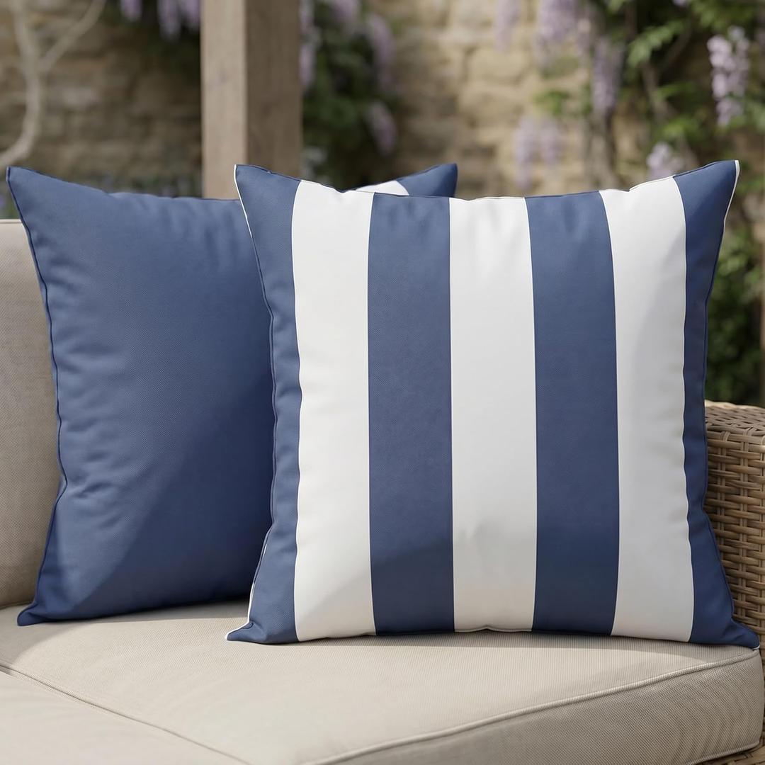 ZICOTO Decorative Outdoor Pillows Set of 2 - Waterproof 18x18 Throw Pillow Covers for Porch and Patio Furniture Decor - Durable Weather Resistant Cushions for Garden, Balcony or Backyard Seating