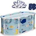 45" Portable Bath Tub No Installation, Foldable Bathtub for Adults, Non-Inflatable Ice Folding Bathubs, Separate Hot SPA Tub for Shower Stall, Family Soaking Baths (Ocean Fish Pattern)