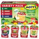 Mott's No Sugar Added Applesauce Variety Pack, 4 Flavors Apple, Strawberry, Cinnamon & Blueberry, Made from Real Fruit, No Artificial Flavors, 3.2 Clear Pouches, 20 Pack, BB Date:05/08/2025