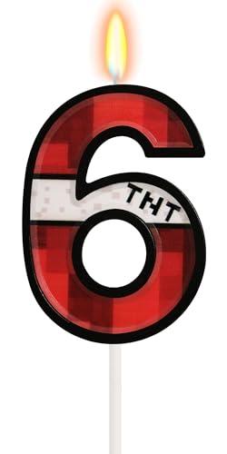 3 x Game Themed Birthday Candles for Boys Girls, Number 6 Candle, Pixels Cake Topper, Cartoon Game Birthday Party Decoration