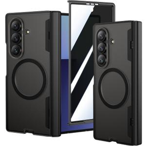 VEGO for Galaxy Z Fold 7 Case, Compatible with MagSafe, with [Hinge Protection][Front Privacy Screen Protector], Magnetic Anti-Peeping Translucent Slim Clear Cover for Samsung Z Fold 7 5G - Black