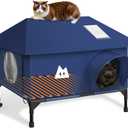 Heated Cat House for Outside Cats Winter, Large Hip Roof 100% Waterproof Outdoor Cat House, Elevated Base, Weatherproof Insulated Shelter for Stray Feral Barn Cat (Dark Blue, 20" Lx16 Wx14 H)