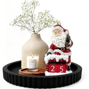 11 Inches Round Decorative Tray for Coffee Table Decor, Wooden Tray Non-Slip Solid Color Serving Tray for Home Decor, Farmhouse, Kitchen, Living Room and Bathroom
