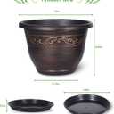 Plastic-Plant-Flower-Planters-12 Inch with Drainage Hole & Saucer, 3 Packs Lightweight Small Resin Flower Pot Indoor Outdoor, Retro Antique Imitation Decorative Garden Containers Sets for Houseplants