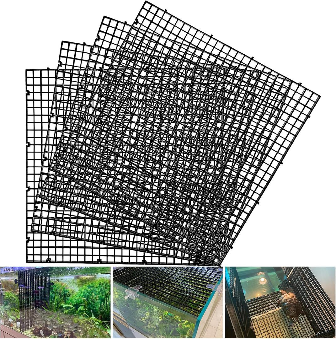 Weramics Adjustable Aquarium Fish Tank Divider Filter Bottom Plastic Grid Fish Tank Isolation Board Egg Crate Tray((Black, 4pcs 11.8X11.8Inch with 0.35Inch Hole)