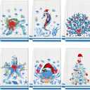 Preboun 6 Pcs Christmas Kitchen Towels Beach Coastal Christmas Decor Ocean Decorative Hand Towels Blue Red Dish Cloth Farmhouse Tea Cloth Kitchen Accessories Bathroom Decor Holiday
