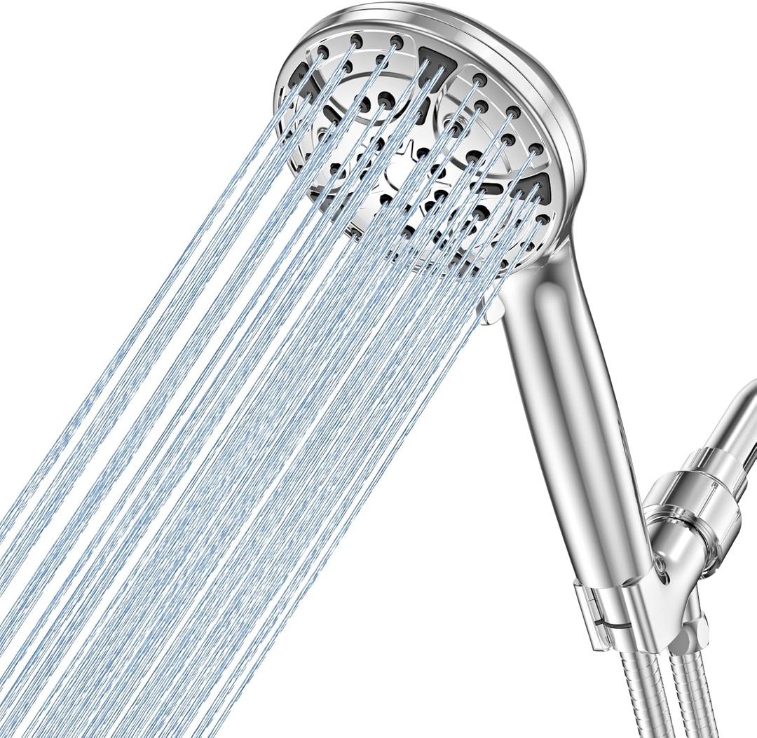 Shower Head, High Pressure 8-Mode Handheld Shower Heads - Anti-clog Nozzles, with Stainless Steel Hose and Adjustable Overhead Bracket Handheld Spray Combo