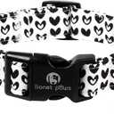 Lionet Paws Valentine's Day Dog Collars - Black Hearts White Dogs Collar with Plastic Buckle andHeart Pendant,Dog Collar for Medium Large Dogs