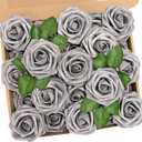 N&T NIETING Artificial Flowers, Fake Flowers Roses Perfect for DIY Wedding Bridal Bouquets Centerpieces Bridal Shower Party Home Flower Arrangement Decorations, 25Pcs, Silver Gray
