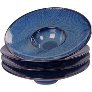 Soup Bowls, Soup Plates, 5.1 oz, Porcelain Pasta Bowl Set of 4, Wide Edge Shallow Bowl Plates, Rimmed Bowls with Rim, Best Choice for High-End Restaurants and Foodies,Royal Blue 9.8 Inch