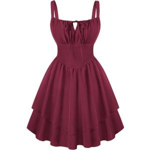 Scarlet Darkness Corset Mini Dress for Women Teens 2026 Summer Ruffle Sundress Graduation Homecoming Dresses (Large, Wine Red)