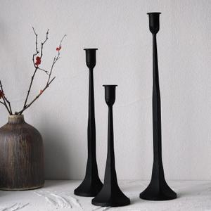 Denique Iron Taper Candle Holder Set of 3, Black Candlestick Holders Decorative Candle Stand, Tapered Candle Holders Tall Set for Wedding, Dining Table, Home Decoration (Black) (12,14,15.5)