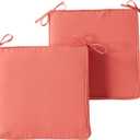 Outdoor 18 inch Square Patio Dining Chair Pads Comfortable Fiber-Filled Seat Cushions with Ties, Reversible Polyester Fabric - Coral, Set of 2