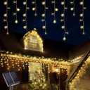 30.5FT Solar Christmas Icicle Lights for Outside, 8 Modes Snowflake & Star Eaves Christmas Decorations, Waterproof Outdoor Solar String Lights Decor for Gazebo, Patio (Warm White)