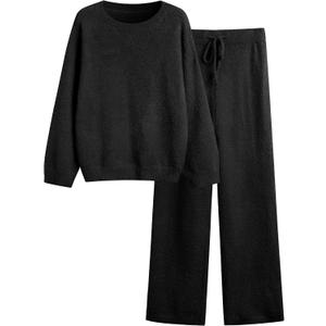 GKBK Lounge Sets for Women 2 Piece Fuzzy Fleece Pajamas Long Sleeve Oversized Lounge Set 2025 Fall Winter Trendy Black M