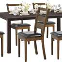 COLAMY Rectangle Wooden Dining Room Table Set for 6, Mid Century Modern Kitchen Table and PU Leather High Back Dining Room Chair for Home, Saving Space (1 Table with 6 Chairs), BlackBrown