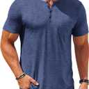 COOFANDY Mens Henley Shirts Short Sleeve Casual T Shirt Plain Slim Fit Henley Stylish Summer Tee Shirts with Pocket (Large, Blue2)