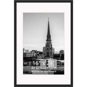 Hoikwo 16x24 Black Picture Frame, Display Pictures 12x18 with Mat or 16x24 Without Mat, 1 Pack 16 by 24 Frame for Wall Hanging