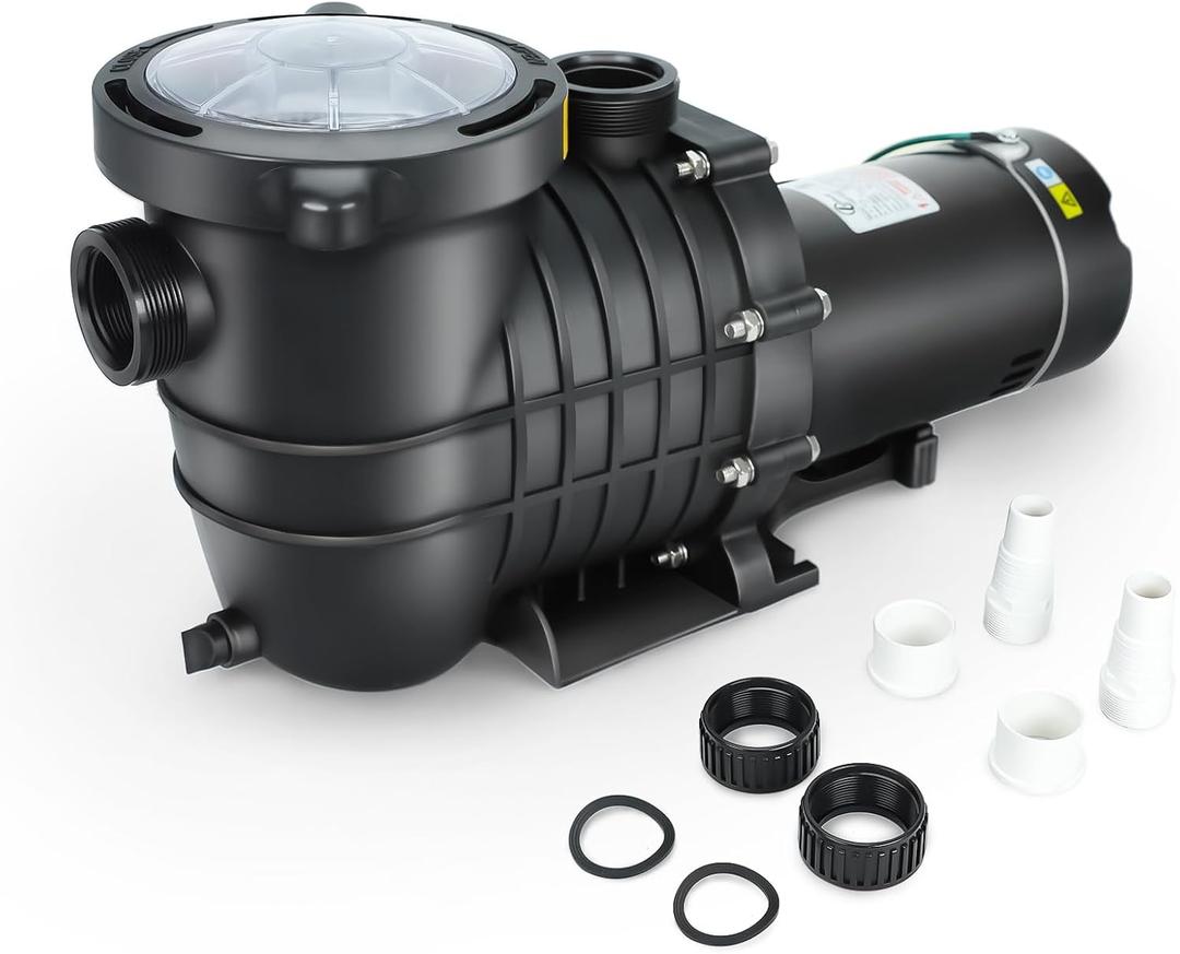 2.0 HP In/Above Ground Swimming Pool Pump, 110V 6600GPH Single Speed Pool Water Pumps lnground Above Ground with Filter Basket