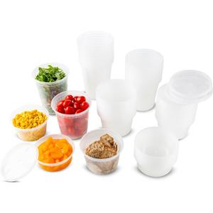 DuraHome Food Storage Containers with Lids Freezer Deli Cups 90 Sets Expanded Combo Pack 8oz 12oz 16oz 24oz & 32oz BPA-Free Leakproof Round Clear Takeout Meal Prep Microwavable, Airtight Lids